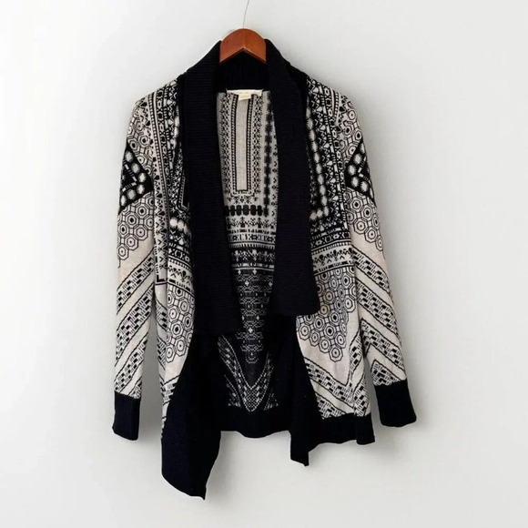 Staring at Stars Cardigan Womens Small Black Ivory Aztec Southwestern Open Front - Picture 1 of 9
